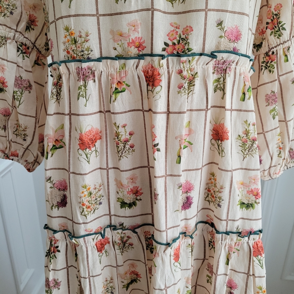 Anna Cate Vintage Stamp‎ Emily Floral Maxi Dress Linen Cotton Size M - Picture 11 of 15